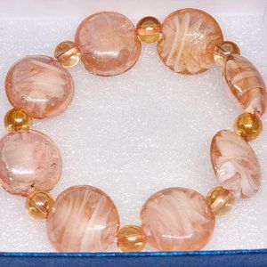 Pink Murano Style & Champagne glass beaded stretch bracelet one-size fits most